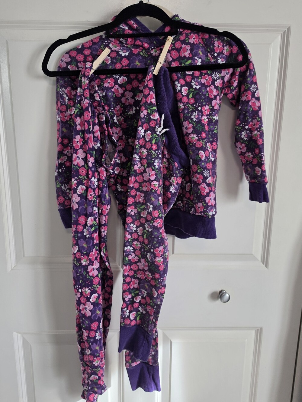 Girls' Purple Floral Set - hoodie top & 2 Pants drop crotch jogger & tights